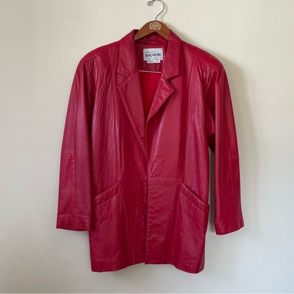 Rare Vintage 80s Margaret Godfrey Bagatelle Red Leather Blazer Jacket Size 4